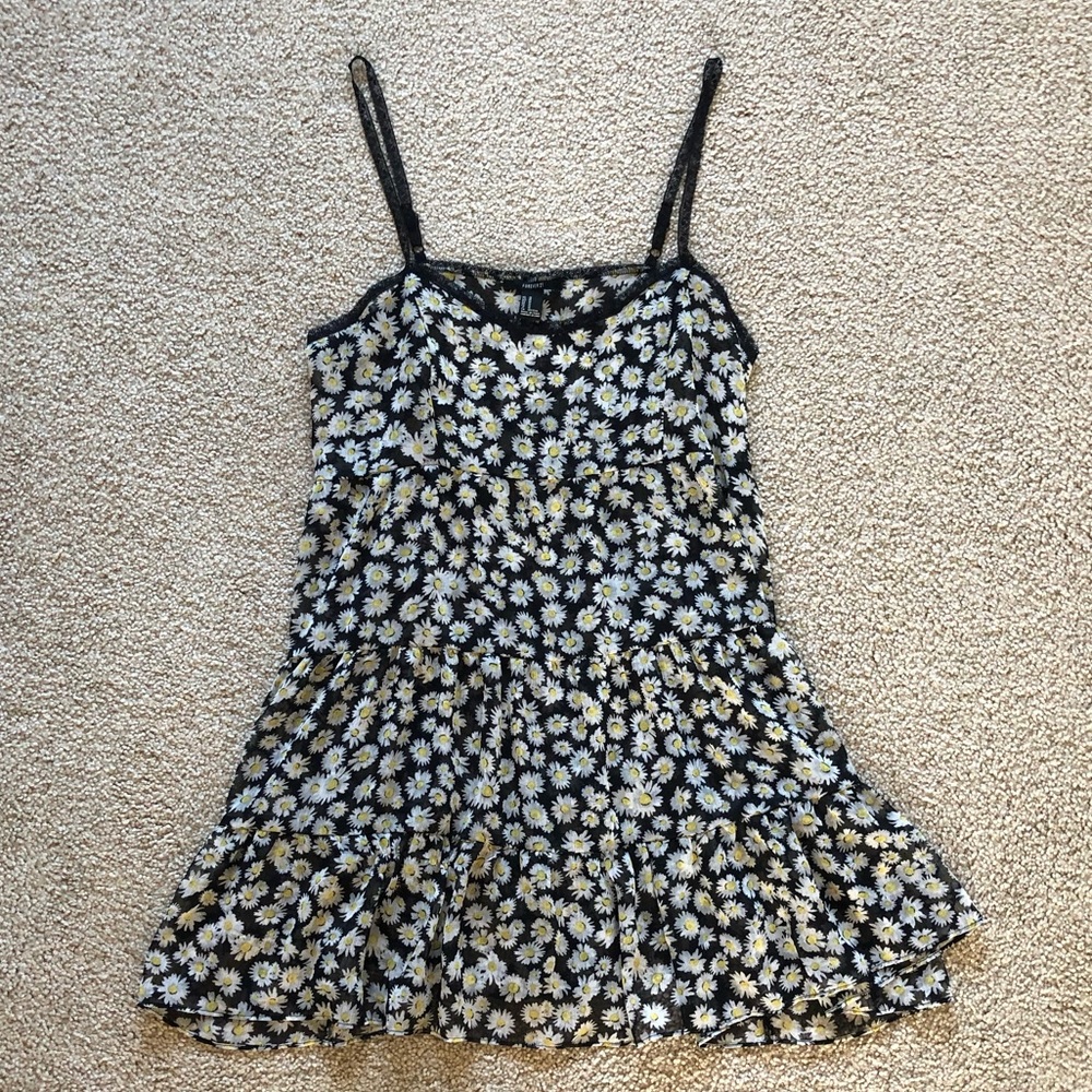 Forever 21 Black Daisy Lace Babydoll Mini Dress - 90s Style